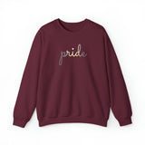 Demigender Pride Sweater: Flowing Cursive 'Pride' in Gradient Hues