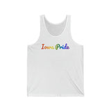 Iowa Pride Tank Top: Flowing Cursive Design with LGBTQ+ Gradient