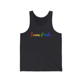 Iowa Pride Tank Top: Flowing Cursive Design with LGBTQ+ Gradient