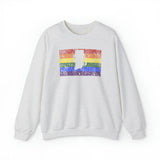 Rhode Island Pride Flag Sweater: Rainbow LGBTQ+ State Silhouette Distressed Sweatshirt
