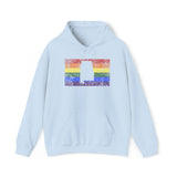 Alabama Pride Flag Hoodie: Rainbow LGBTQ+ State Silhouette Distressed Hooded Sweatshirt
