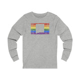 New Mexico Pride Flag Long Sleeve Tee: Rainbow LGBTQ+ State Silhouette Distressed Long Sleeve T-Shirt