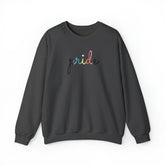 Queer Pride Sweater: Flowing Cursive 'Pride' in Gradient Hues