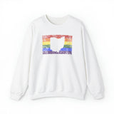 Ohio Pride Flag Sweater: Rainbow LGBTQ+ State Silhouette Distressed Sweatshirt