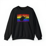 West Virginia Pride Flag Sweater: Rainbow LGBTQ+ State Silhouette Distressed Sweatshirt