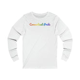 Connecticut Pride Long Sleeve Tee: Flowing Cursive Design with LGBTQ+ Gradient