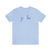 Gay Pride T-Shirt: Flowing Cursive 'Pride' in Gradient Hues