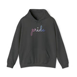 Bigender Pride Hoodie: Flowing Cursive 'Pride' in Gradient Hues