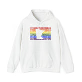 Minnesota Pride Flag Hoodie: Rainbow LGBTQ+ State Silhouette Distressed Hooded Sweatshirt