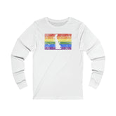 Delaware Pride Flag Long Sleeve Tee: Rainbow LGBTQ+ State Silhouette Distressed Long Sleeve T-Shirt