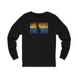 Delaware Pride Flag Long Sleeve Tee: Rainbow LGBTQ+ State Silhouette Distressed Long Sleeve T-Shirt
