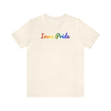Iowa Pride T-Shirt: Flowing Cursive Design with LGBTQ+ Gradient