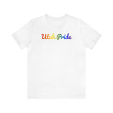 Utah Pride T-Shirt: Flowing Cursive Design with LGBTQ+ Gradient
