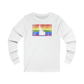 Idaho Pride Flag Long Sleeve Tee: Rainbow LGBTQ+ State Silhouette Distressed Long Sleeve T-Shirt
