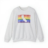 California Pride Flag Sweater: Rainbow LGBTQ+ State Silhouette Distressed Sweatshirt