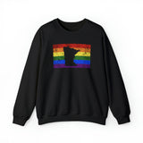 Minnesota Pride Flag Sweater: Rainbow LGBTQ+ State Silhouette Distressed Sweatshirt