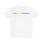Prince Edward Island Pride T-Shirt: Flowing Cursive Design with LGBTQ+ Gradient