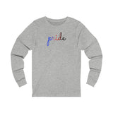 Polyamory Pride Long Sleeve T-Shirt: Flowing Cursive 'Pride' in Gradient Hues