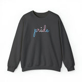 Transgender Pride Sweater: Flowing Cursive 'Pride' in Gradient Hues