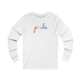 Pride Long Sleeve T-Shirt: Flowing Cursive 'Pride' in Gradient Hues