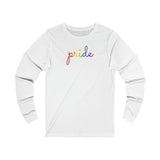 Pride Long Sleeve T-Shirt: Flowing Cursive 'Pride' in Gradient Hues