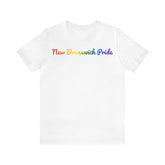 New Brunswick Pride T-Shirt: Flowing Cursive Design with LGBTQ+ Gradient