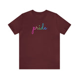 Polysexual Pride T-Shirt: Flowing Cursive 'Pride' in Gradient Hues