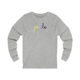 Nonbinary Pride Long Sleeve T-Shirt: Flowing Cursive 'Pride' in Gradient Hues