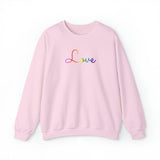 Rainbow Love Script Sweatshirt: Subtly Elegant Pride Sweater