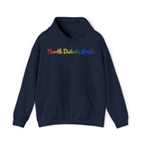 North Dakota Pride Hoodie: Flowing Cursive Design with LGBTQ+ Gradient