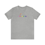Rainbow Love Script Tee: Subtly Elegant Pride T-Shirt