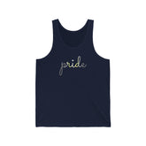 Demigender Pride Tank-Top: Flowing Cursive 'Pride' in Gradient Hues