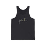 Demigender Pride Tank-Top: Flowing Cursive 'Pride' in Gradient Hues