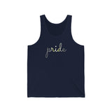 Demigender Pride Tank-Top: Flowing Cursive 'Pride' in Gradient Hues