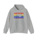 North Carolina Pride Flag Hoodie: Rainbow LGBTQ+ State Silhouette Distressed Hooded Sweatshirt