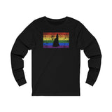 New Hampshire Pride Flag Long Sleeve Tee: Rainbow LGBTQ+ State Silhouette Distressed Long Sleeve T-Shirt