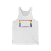 North Dakota Pride Flag Tank: Rainbow LGBTQ+ State Silhouette Distressed Tank-Top