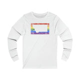 Montana Pride Flag Long Sleeve Tee: Rainbow LGBTQ+ State Silhouette Distressed Long Sleeve T-Shirt