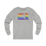 New York Pride Flag Long Sleeve Tee: Rainbow LGBTQ+ State Silhouette Distressed Long Sleeve T-Shirt