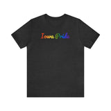 Iowa Pride T-Shirt: Flowing Cursive Design with LGBTQ+ Gradient