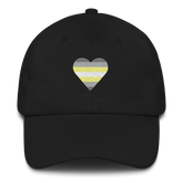 Demigender Flag Embroidered Heart Hat: Celebratory LGBTQ+ Pride Design