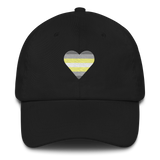 Demigender Flag Embroidered Heart Hat: Celebratory LGBTQ+ Pride Design