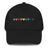 Embroidered Gilbert Baker Pride Hat: Pride Flag Horizontal Heart Design