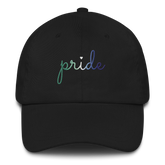 Gay Pride Hat: Cursive 'Pride' in Gradient Colors