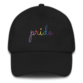 Gilbert Baker Pride Hat: Cursive 'Pride' in Gradient Colors