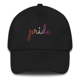 Lesbian Pride Hat: Cursive 'Pride' in Gradient Colors