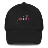 Lesbian Pride Hat: Cursive 'Pride' in Gradient Colors