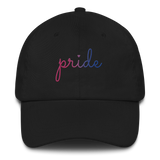 Bisexual Pride Hat: Cursive 'Pride' in Gradient Colors