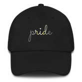 Demigender Pride Hat: Cursive 'Pride' in Gradient Colors