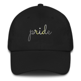 Demigender Pride Hat: Cursive 'Pride' in Gradient Colors